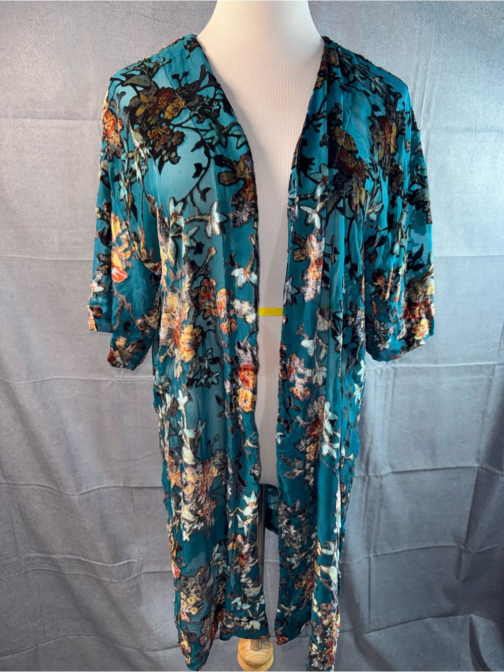 1611-Arizona Jean Company Teal Floral Kimono Duster